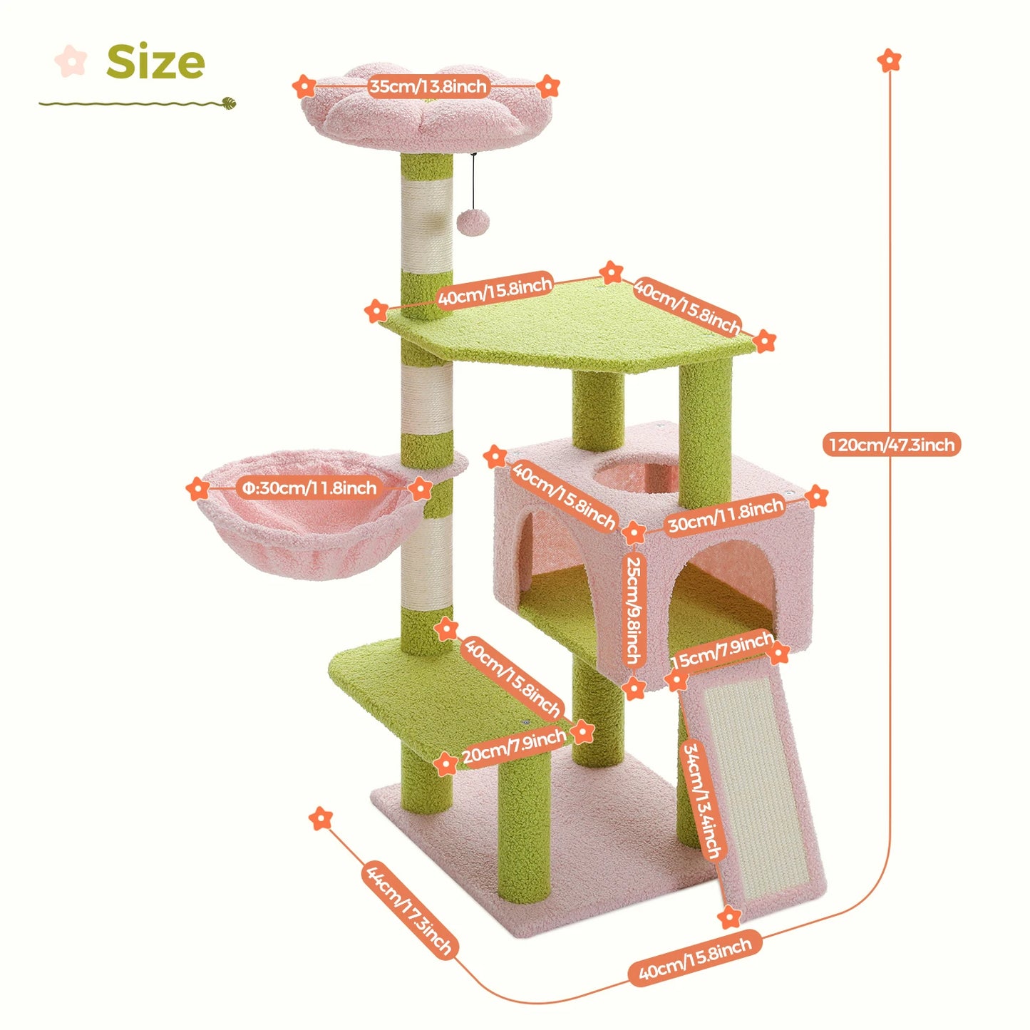 PEQULTI Flower Cat Tree Level Cat Tower With Sisal Posts