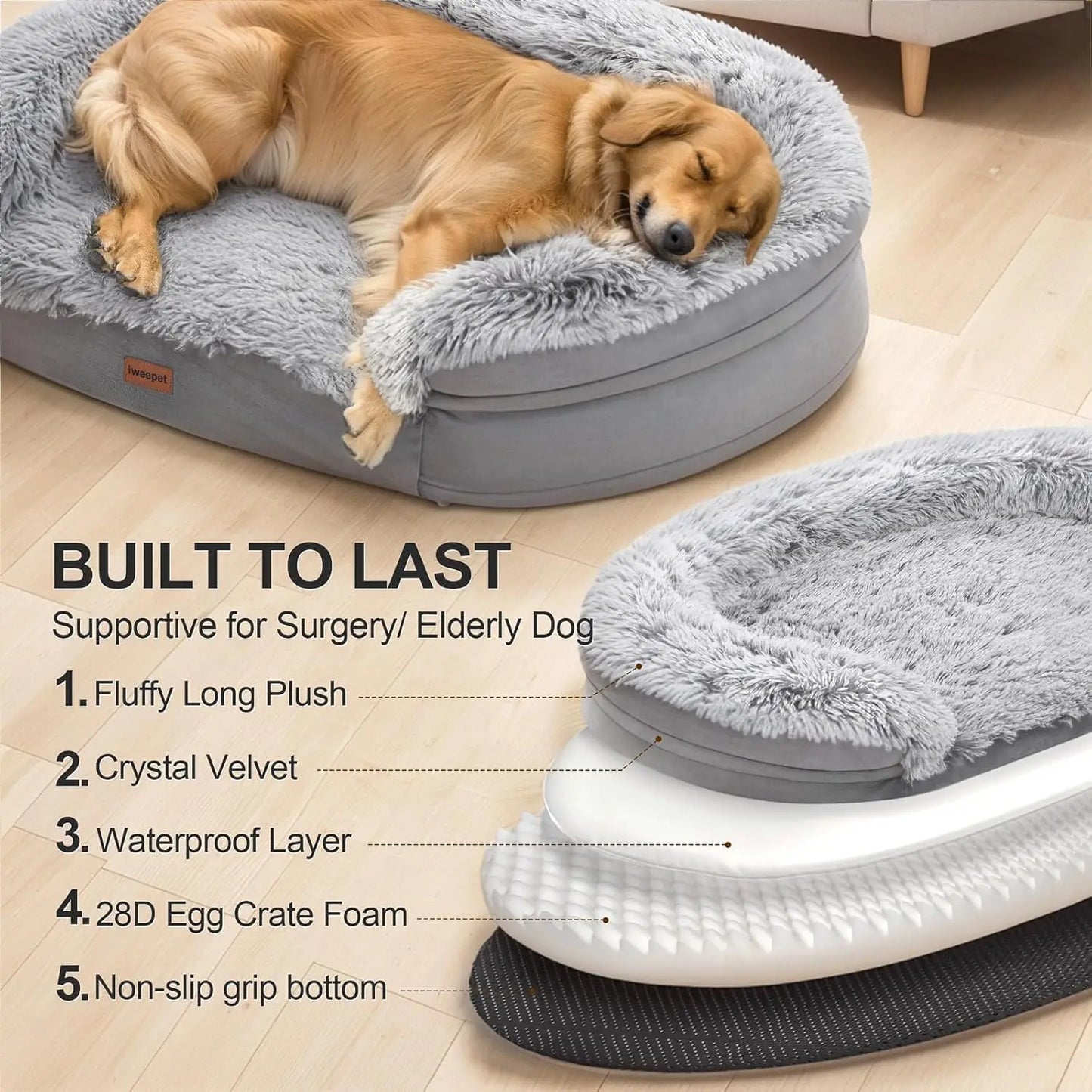 XMSJ Orthopedic Dog Bed With Egg Crate Foam Removable Cover
