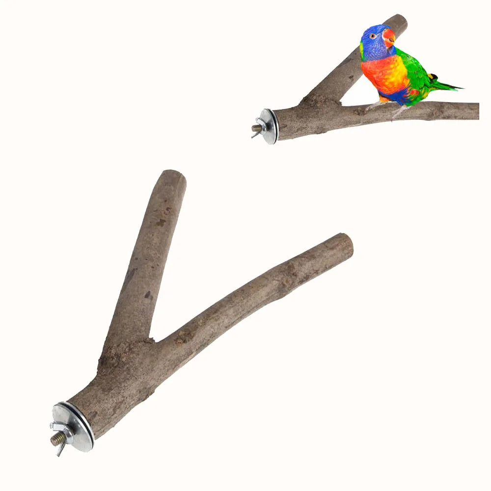 Wood Parrot Bird Stand Branch Rack Chew Toys 2 Pack