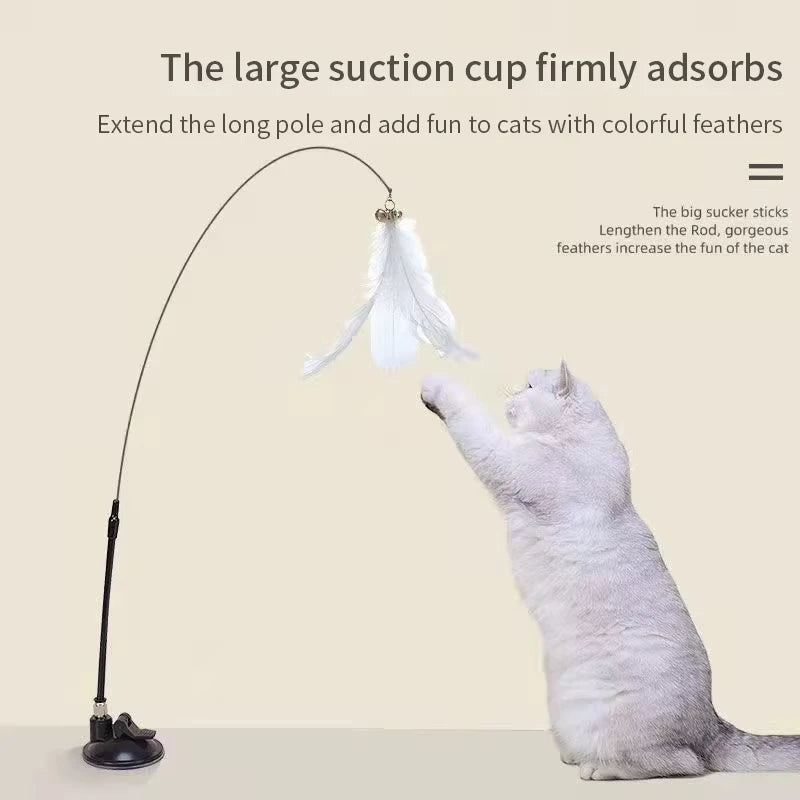 Interactive Cat Wand Toy With Feather Teaser And Suction Cup