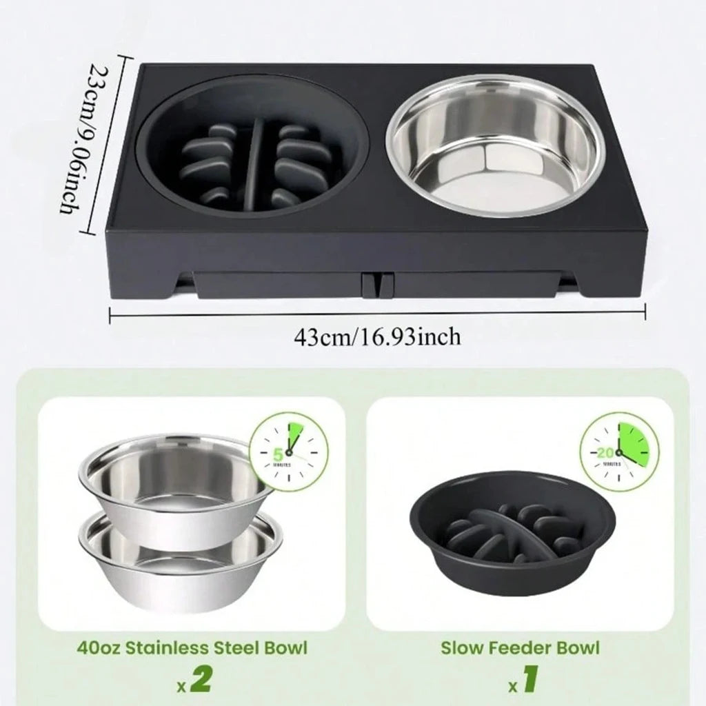 Adjustable Elevated Dog Feeder With Slow Feeder Bowl And Ball