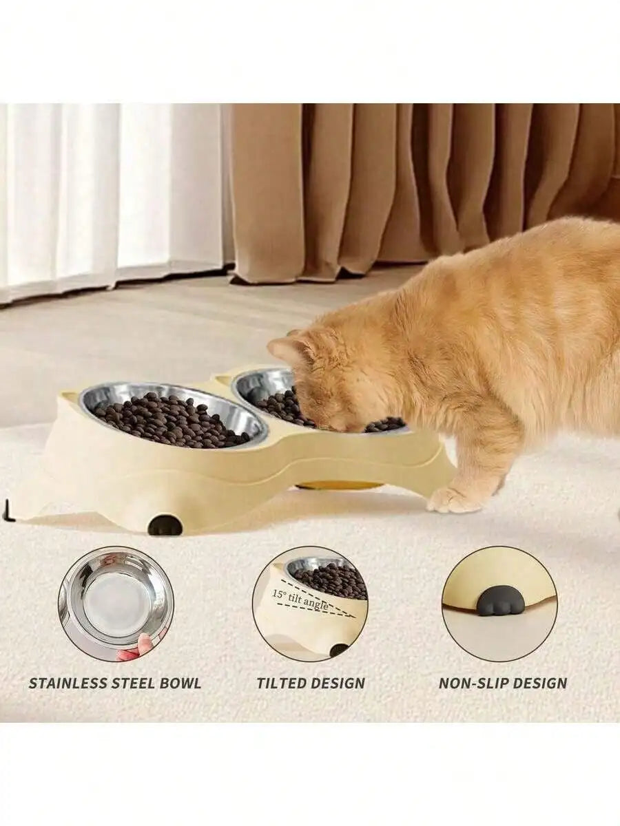Double Stainless Steel Pet Bowl Set With Non Slip Base