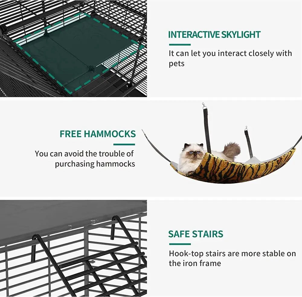 Cat Cage Enclosure 4 Tier Metal Wire Playpen Catio Hammock