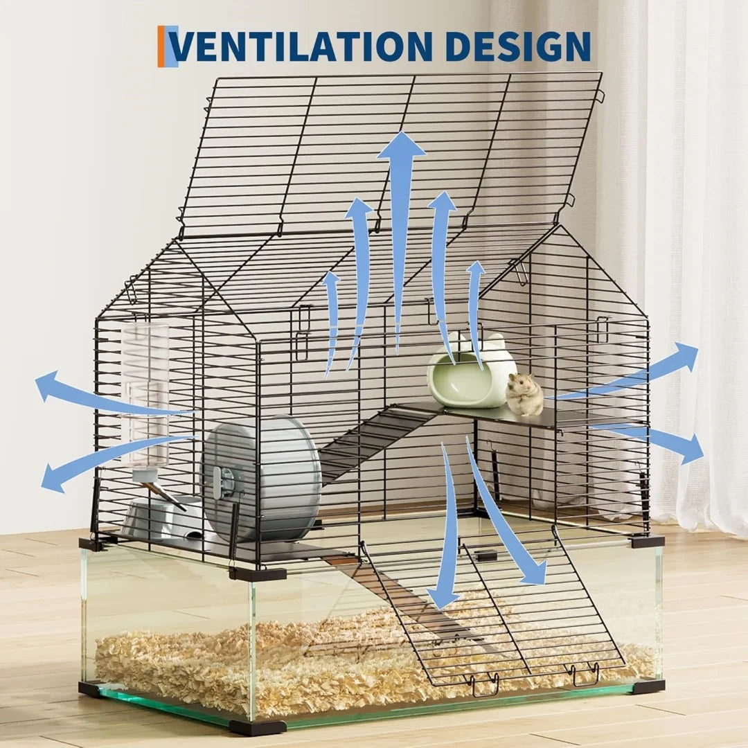 HiMISSCN 3 Tier Hamster Enclosure With Glass Panels For Pets