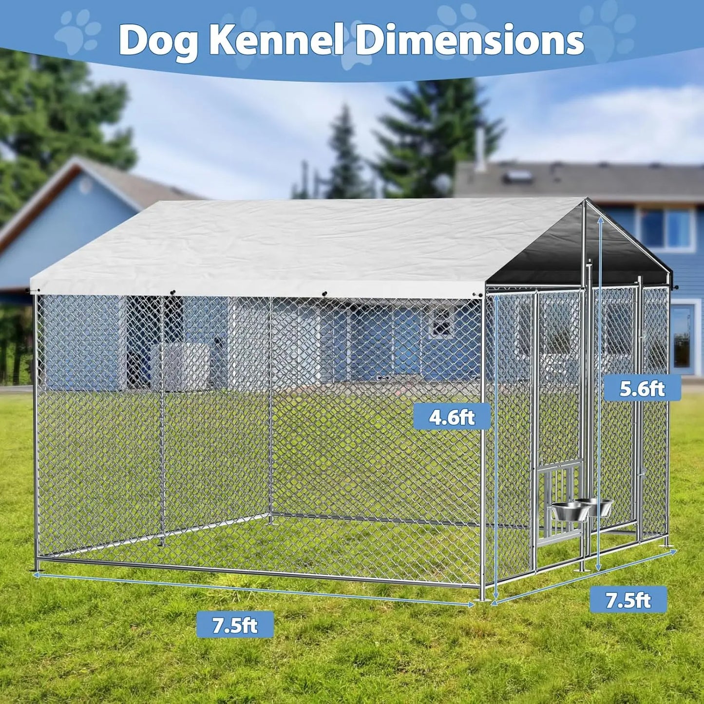 HUANZHUANG Outdoor Dog Kennel With Roof Locking Bowls