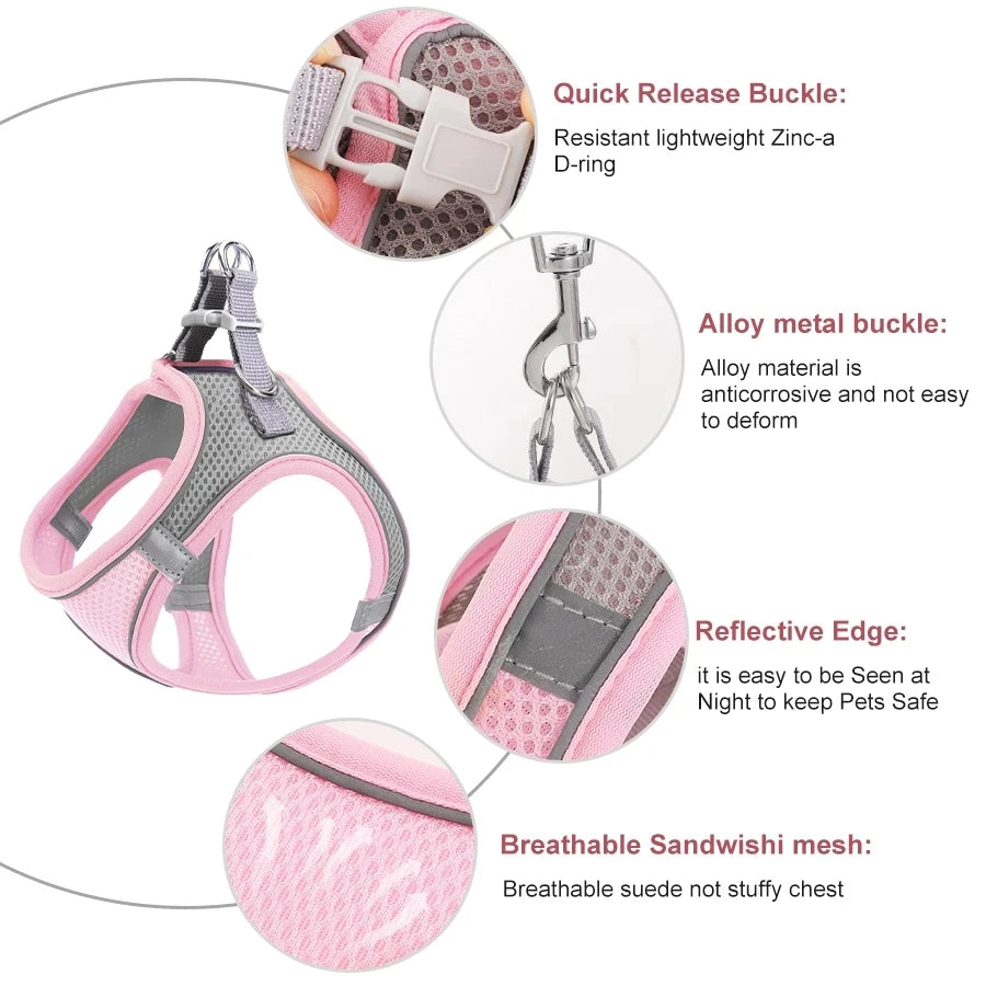 Reflective Cat Harness And Leash Set Adjustable For Cats
