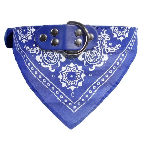 Adjustable Leather Dog Bandana Collar With Printed Pattern