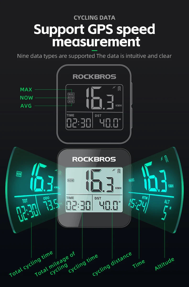 ROCKBROS GPS Bike Computer Speedometer Waterproof Wireless Cycling Odometer