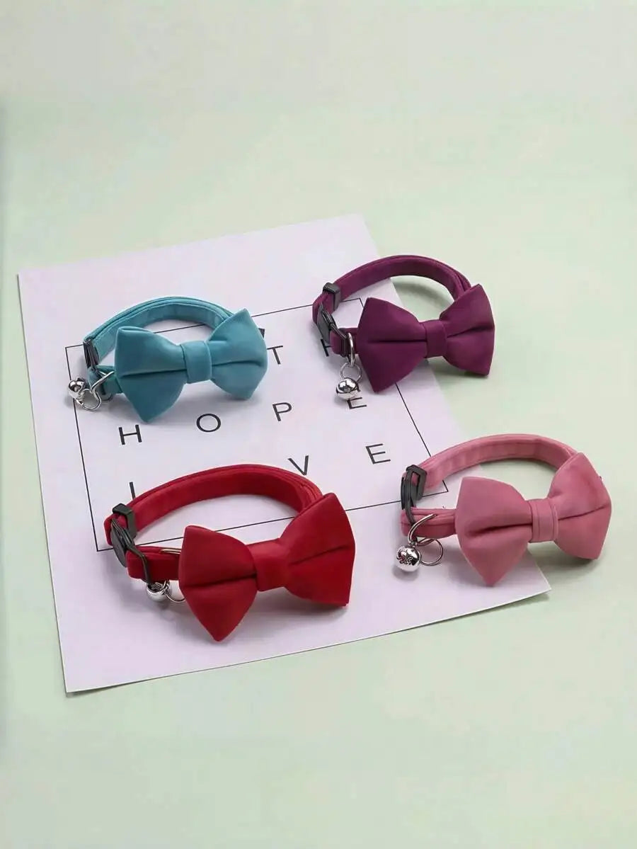 Adjustable Pet Collar With Bell Bow Tie For Cats Dogs