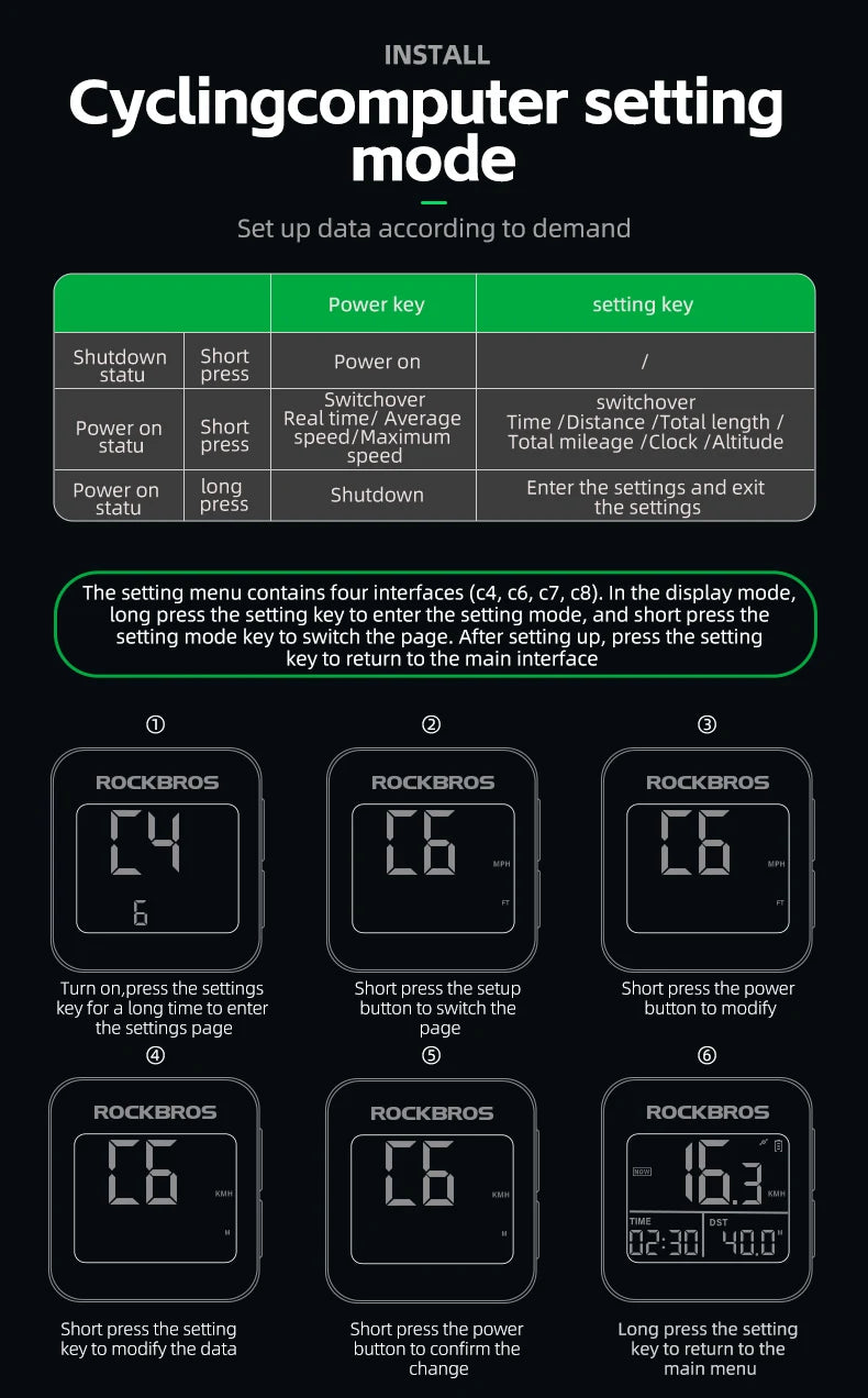 ROCKBROS GPS Bike Computer Speedometer Waterproof Wireless Cycling Odometer