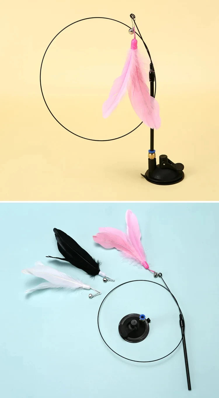 Interactive Cat Wand Toy With Feather Teaser And Suction Cup