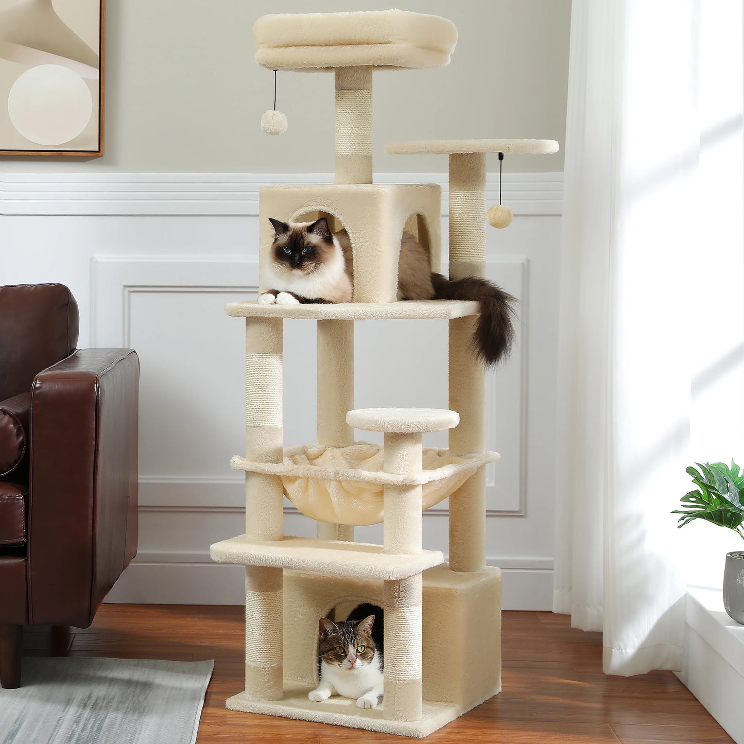 PEQULTI Cat Tree Tower Six Levels With Perches And Condos