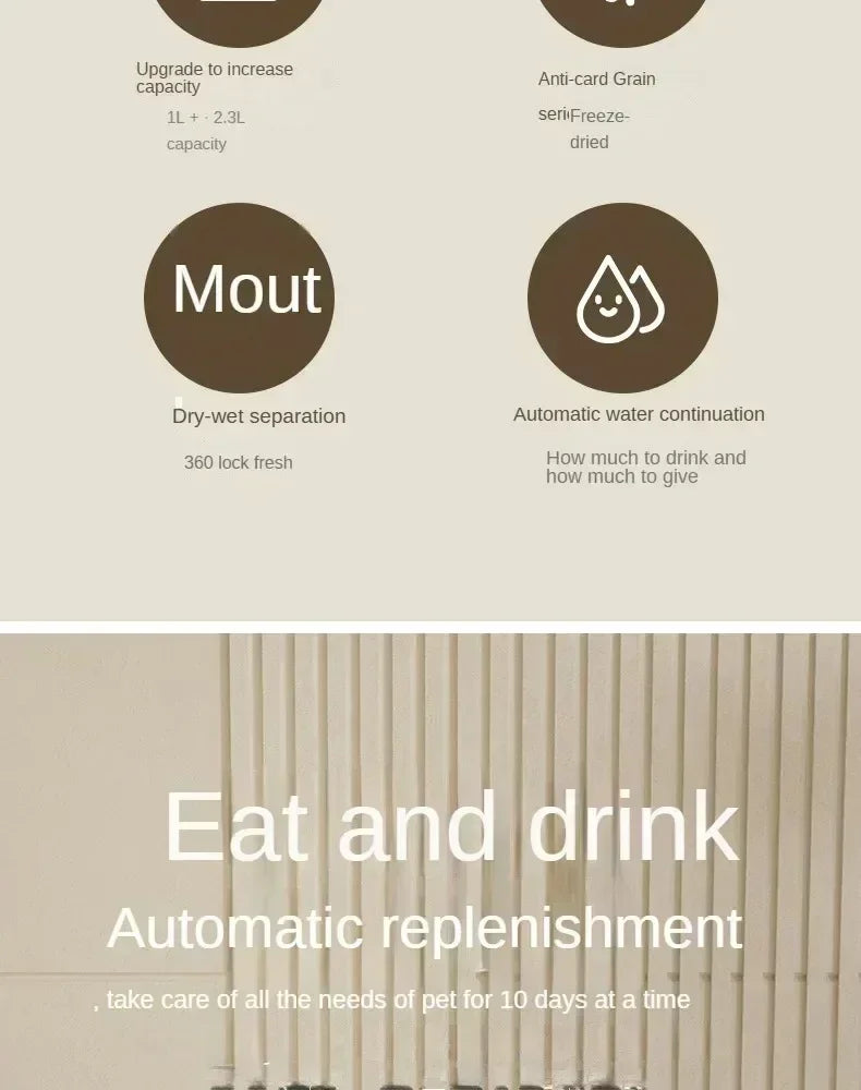 Automatic Pet Feeder With Water Fountain For Dogs And Cats