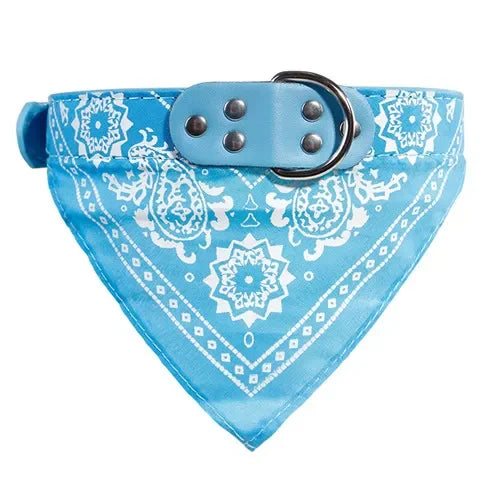 Adjustable Leather Dog Bandana Collar With Printed Pattern