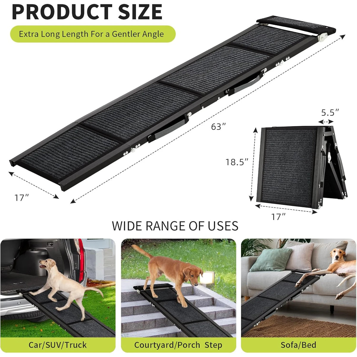 HiMISS Dog Door Folding Nonslip Pet Car Ramp for Dogs