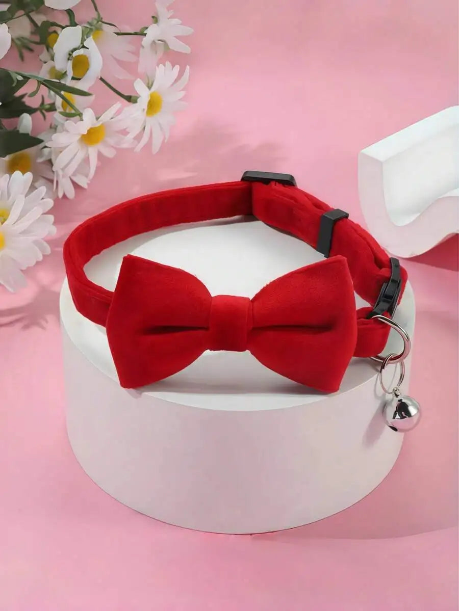 Adjustable Pet Collar With Bell Bow Tie For Cats Dogs