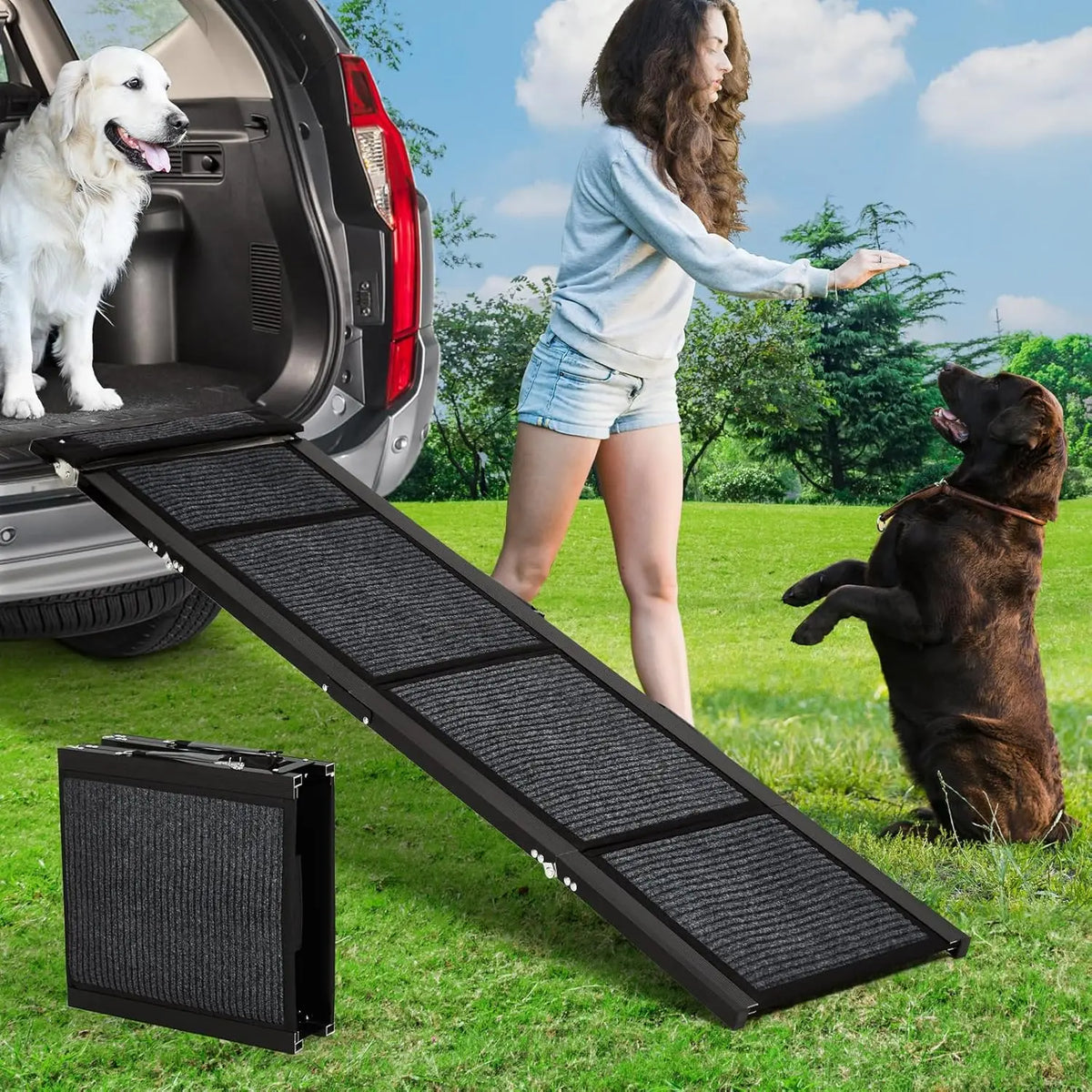 HiMISS Dog Door Folding Nonslip Pet Car Ramp for Dogs
