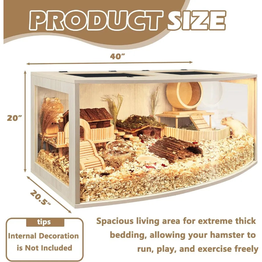 NONECN Chew Proof Wood Hamster Cage Enclosure With Openable Top