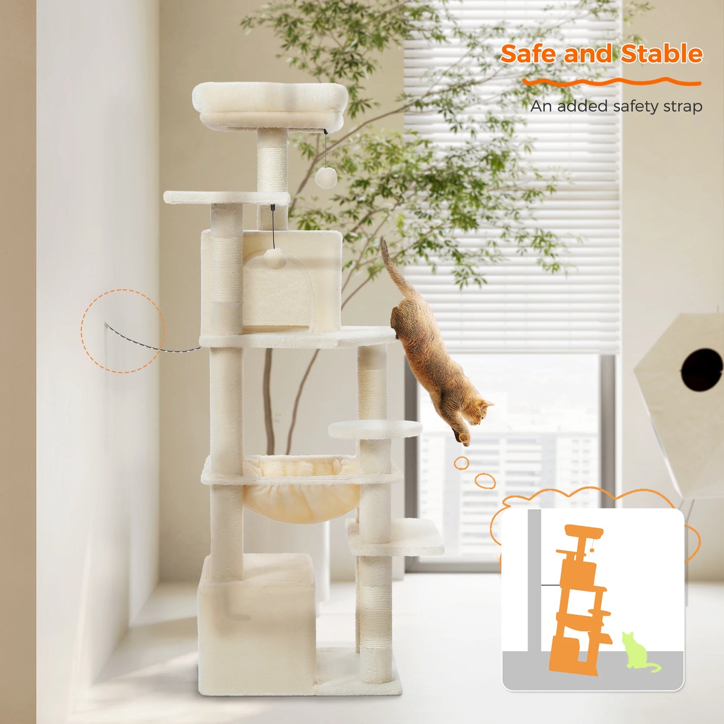 PEQULTI Cat Tree Tower Six Levels With Perches And Condos