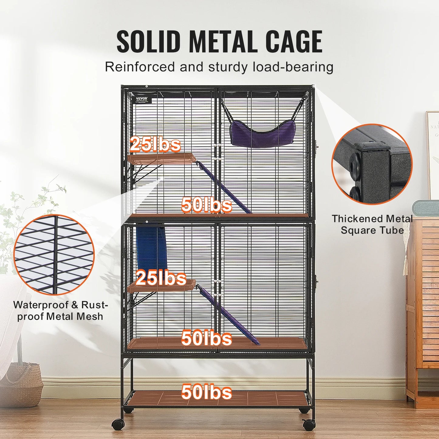 SucceBuy Large 4 Tier Rolling Metal Ferret Cage For Small Animals