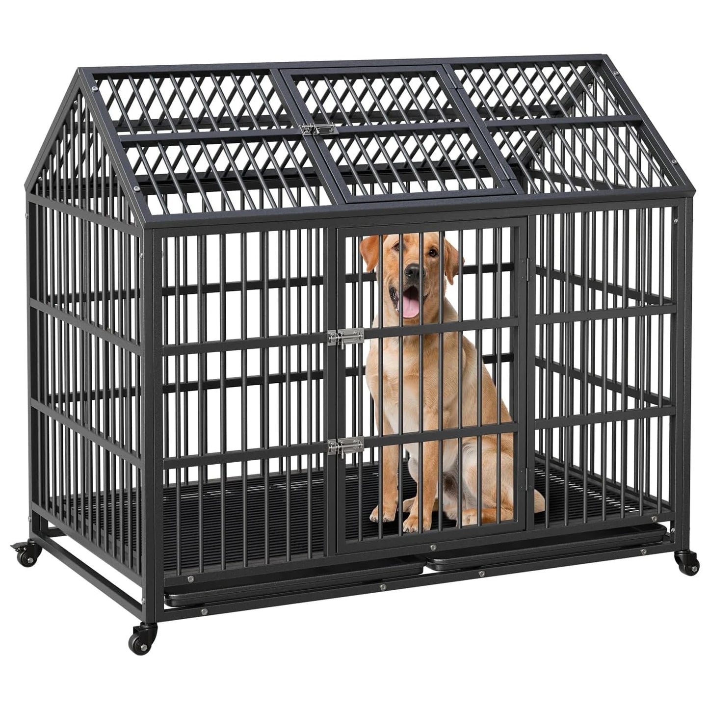 Acekool Heavy Duty Dog Crate Kennel With Double Doors Wheels