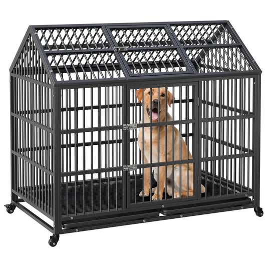 Acekool Heavy Duty Dog Crate Kennel With Double Doors Wheels
