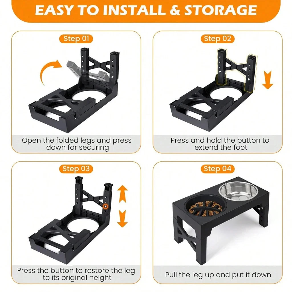 Adjustable Elevated Dog Feeder With Slow Feeder And Steel Bowls