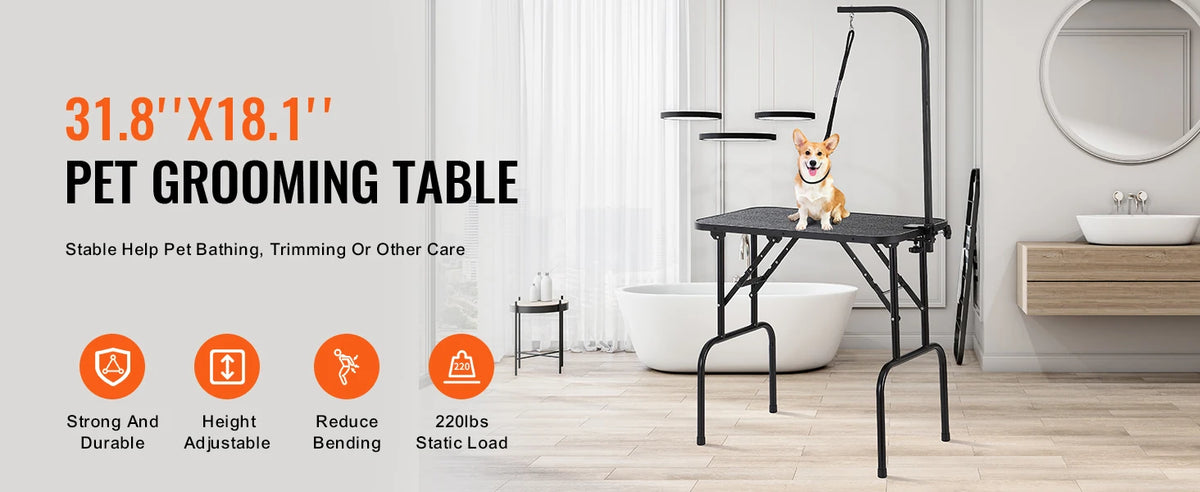 SucceBuy Foldable Pet Grooming Table With Two Grooming Arms