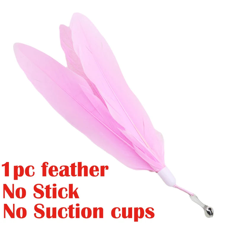 Interactive Cat Wand Toy With Feather Teaser And Suction Cup