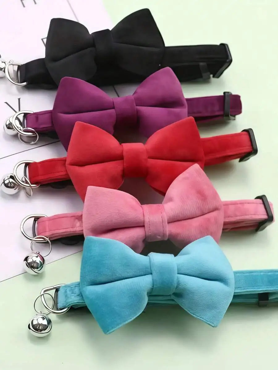 Adjustable Pet Collar With Bell Bow Tie For Cats Dogs