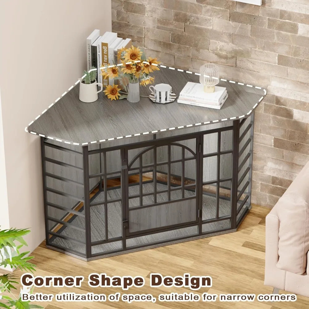 Corner Dog Crate Furniture Indoor Wooden End Table Kennel