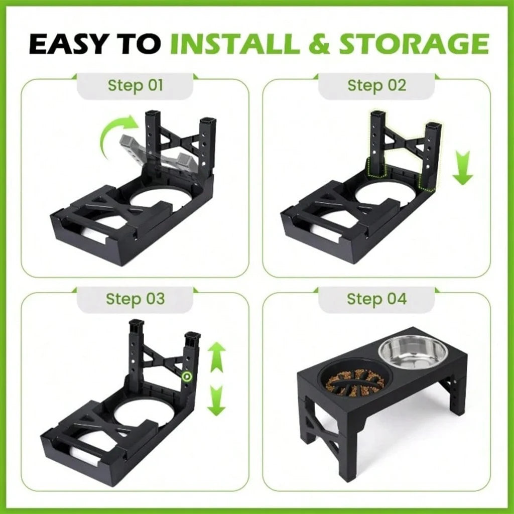 Adjustable Elevated Dog Feeder With Slow Feeder Bowl And Ball