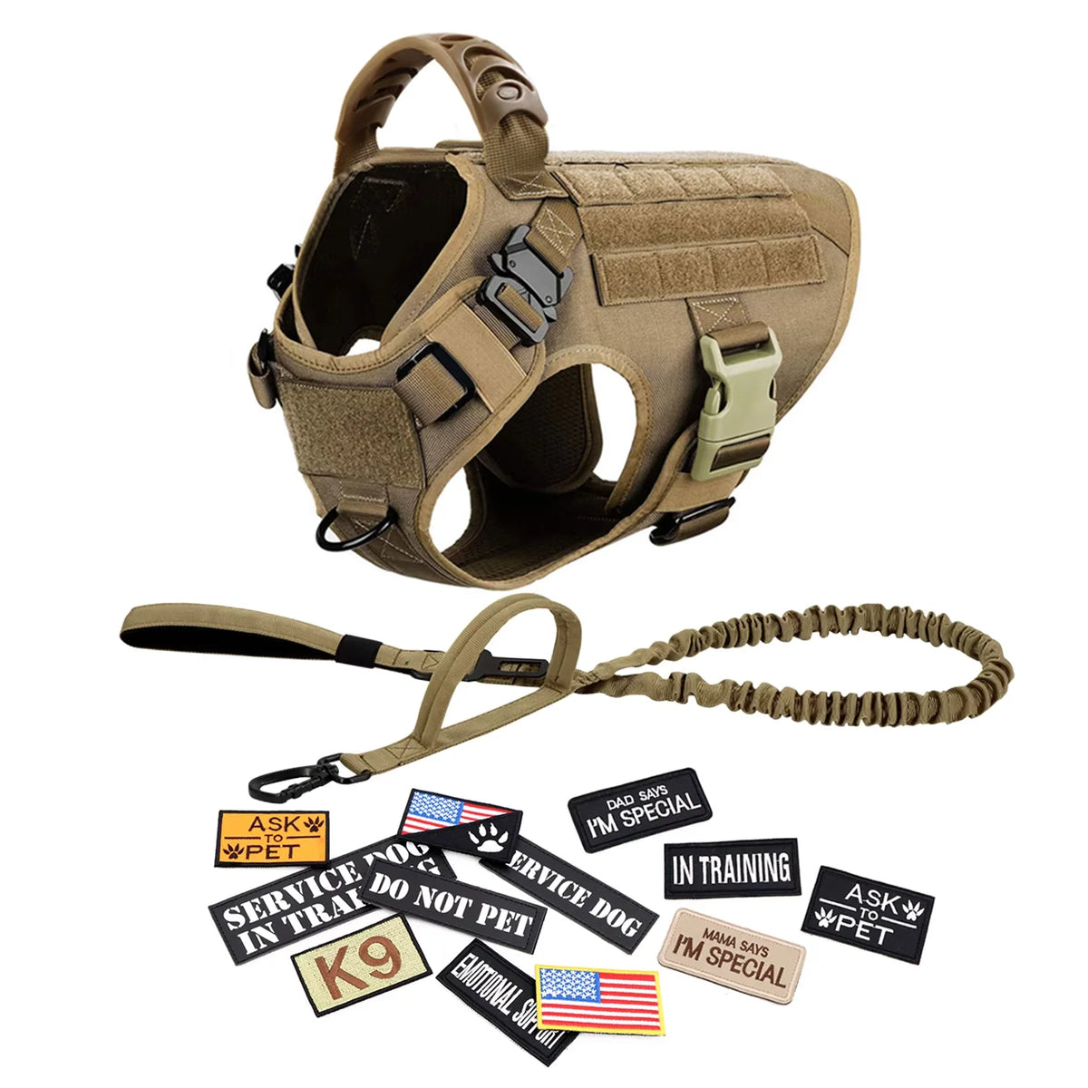 PETRAVEL Tactical Dog Harness Set with Collar Leash and Patches