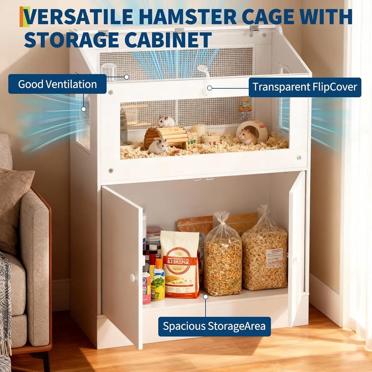 HiMISS Acrylic Small Animal Cage With Storage Cabinet For Hamster Guinea Pig