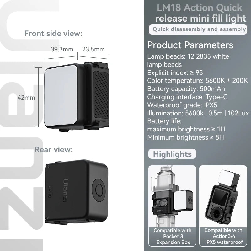 Ulanzi Magnetic Waterproof LED Fill Light for DJI Action Cameras