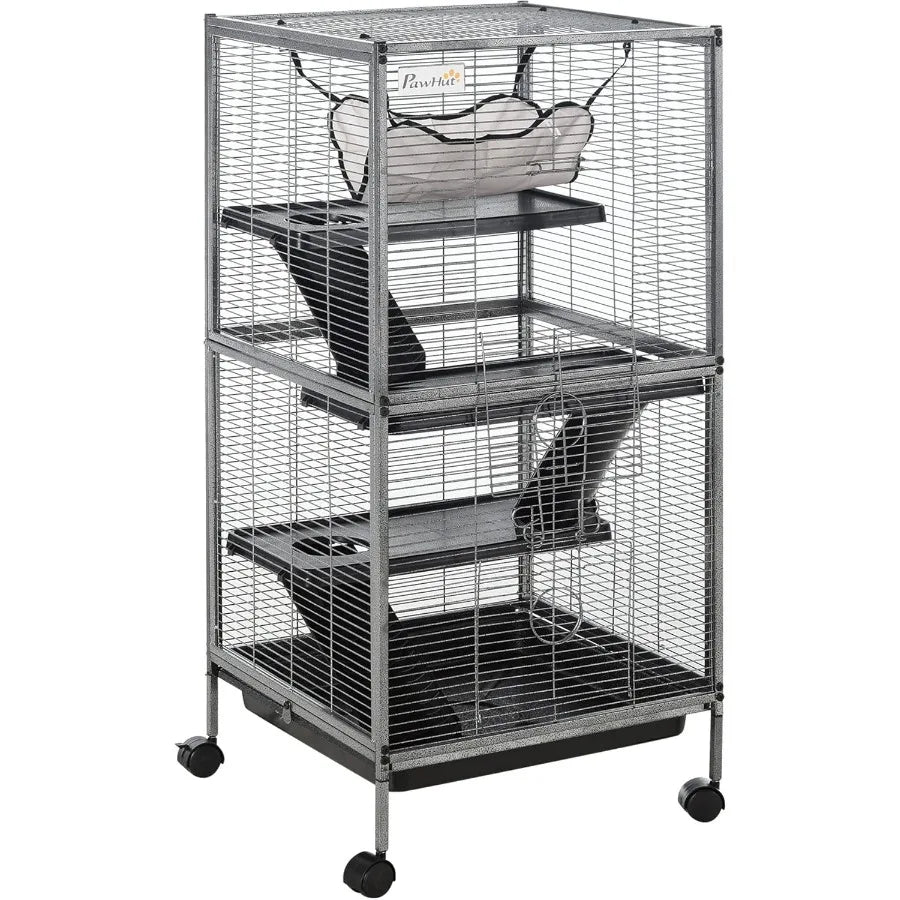 NONECN Metal Small Animal Cage 4 Tier Rolling Ferret Cage With Hammock Tray
