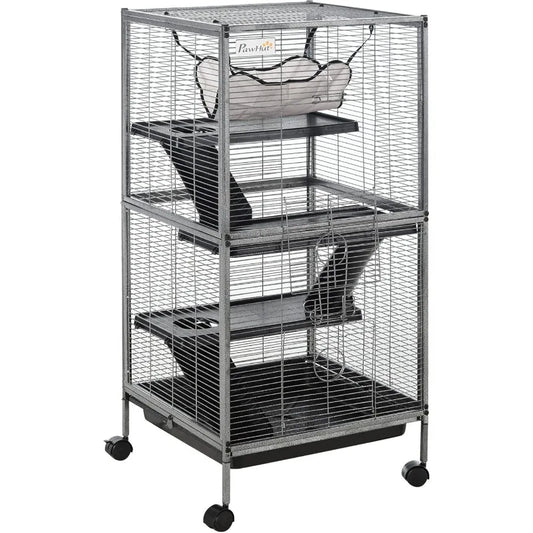 NONECN Metal Small Animal Cage 4 Tier Rolling Ferret Cage With Hammock Tray