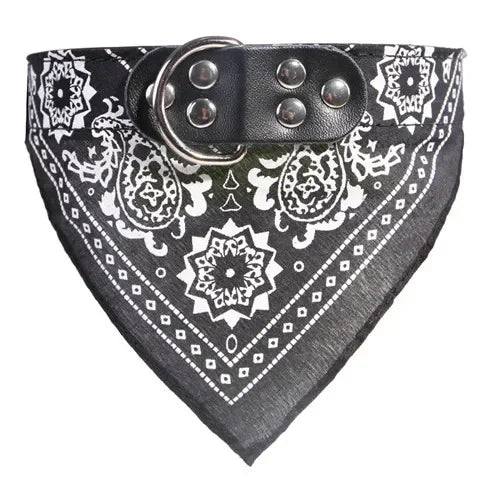 Adjustable Leather Dog Bandana Collar With Printed Pattern