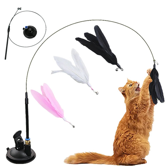 Interactive Cat Wand Toy With Feather Teaser And Suction Cup