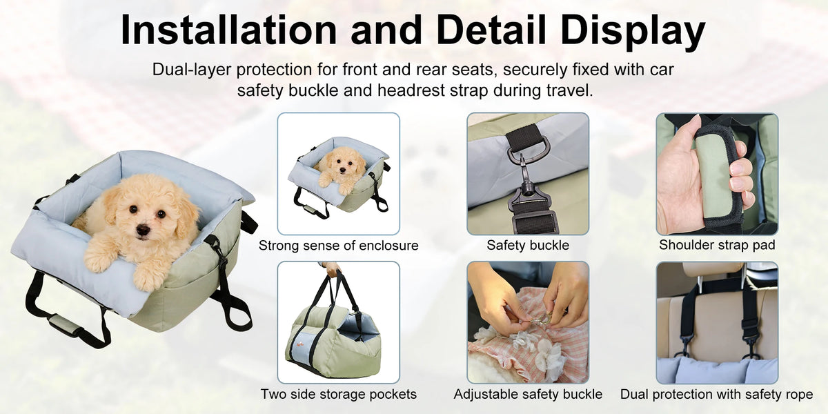 Borwart Portable Dog Booster Seat With Safety Belt And Cover