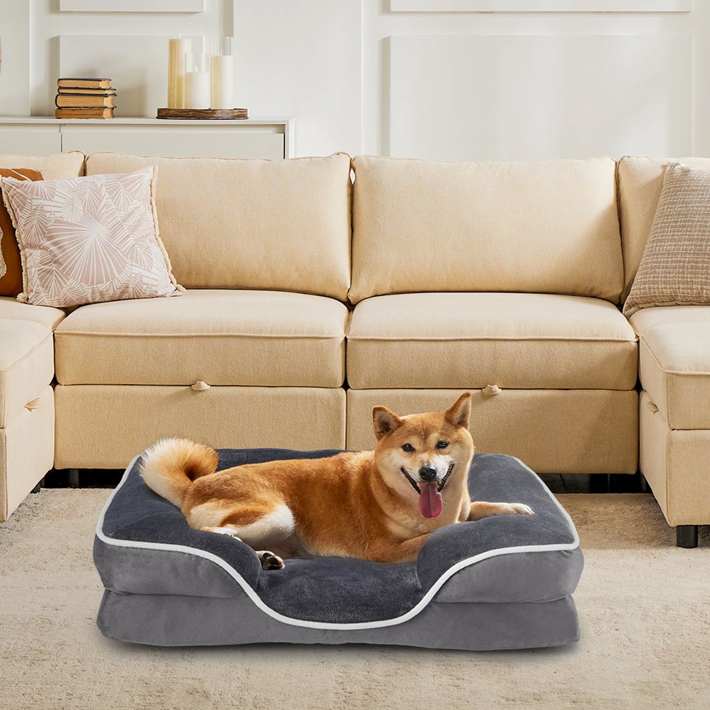 JHK Orthopedic Memory Foam Dog Bed With Washable Cover Non Slip Base