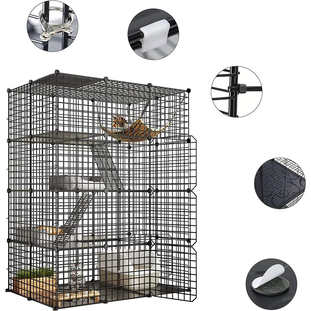 Cat Cage Enclosure 4 Tier Metal Wire Playpen Catio Hammock