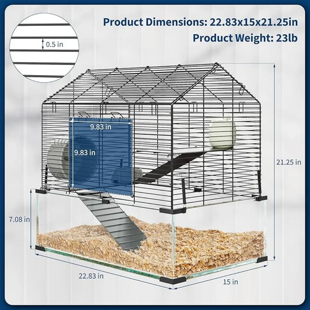 HiMISSCN 3 Tier Hamster Enclosure With Glass Panels For Pets