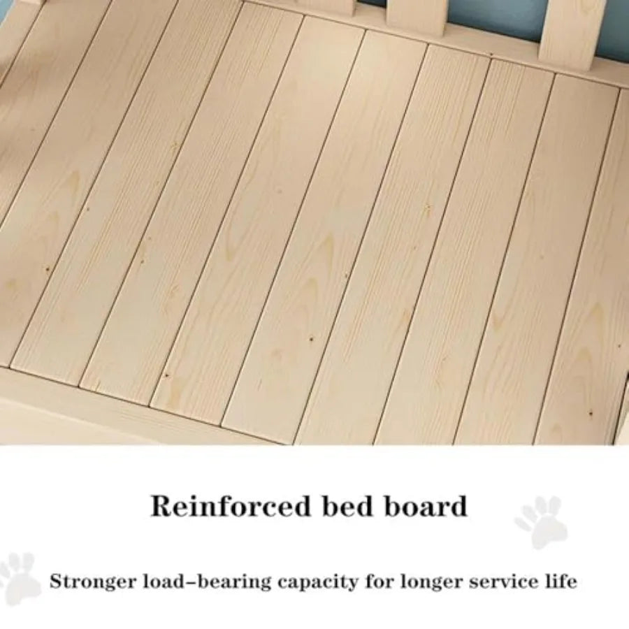 NONECN Dog Bunk Bed With Wood Frame And Side Ladder