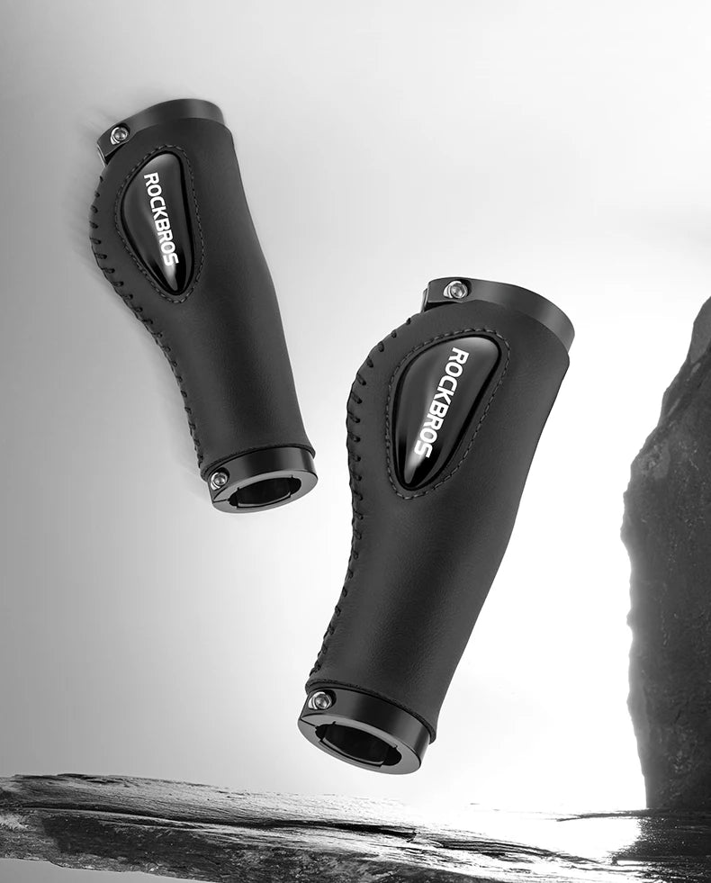ROCKBROS Aluminum Alloy Leather Bicycle Handlebar Grips for Comfortable Riding