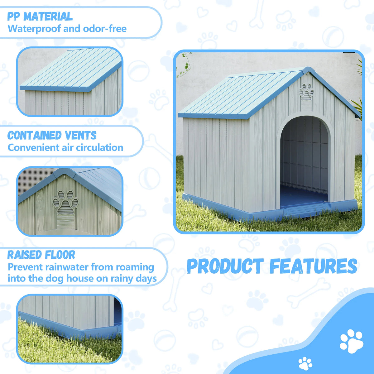Weatherproof Plastic Dog House Shelter for Indoor and Outdoor Use