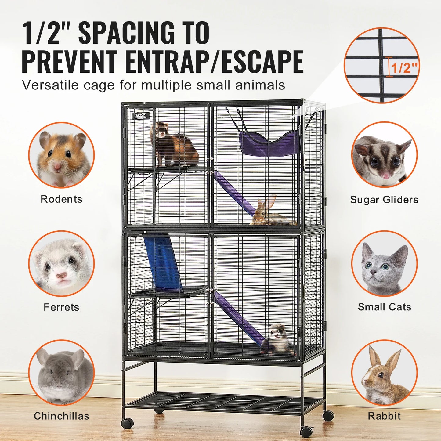SucceBuy Large 4 Tier Rolling Metal Ferret Cage For Small Animals