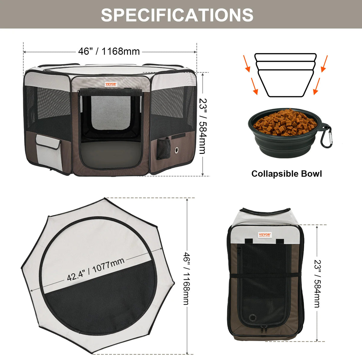VEVOR Portable Foldable Pet Playpen Tent for Dogs and Cats