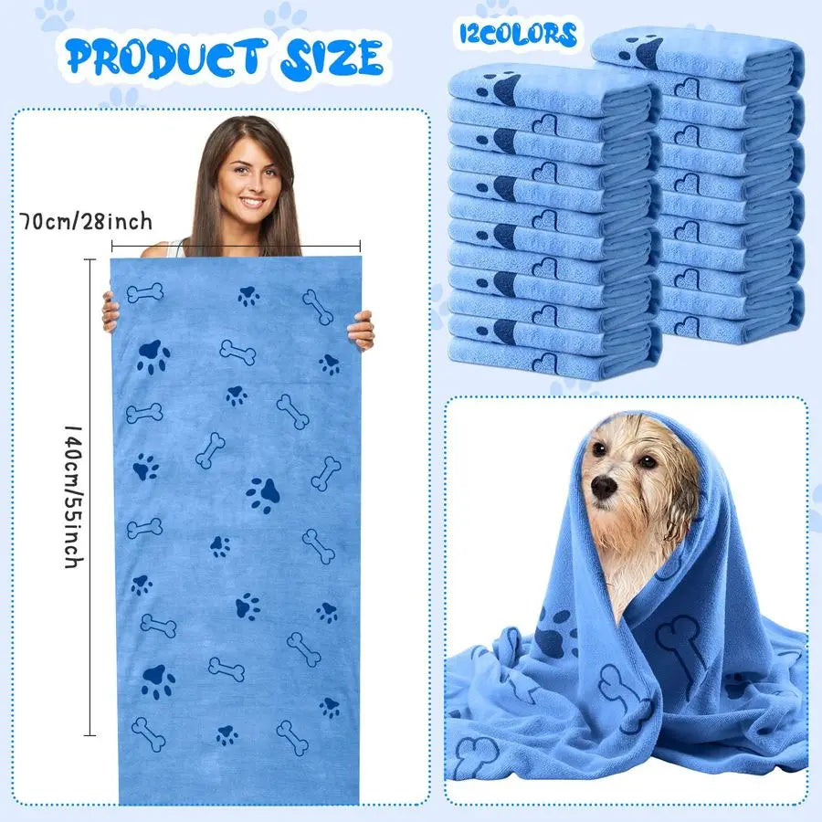 Microfiber Dog Grooming Towels Pack 12 Absorbent Pet Bath Towels