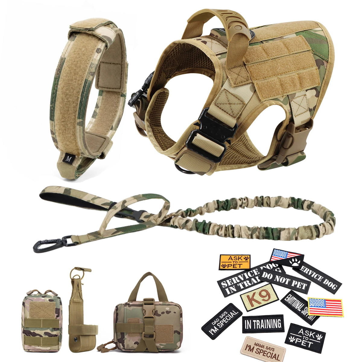 PETRAVEL Tactical Dog Harness Set with Collar Leash and Patches